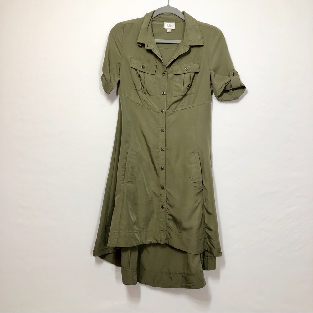 ECI High-Low Collared Dress in Army Green XS